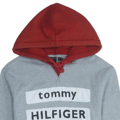 Tommy Hilfiger Mens Grey Red Hooded Pullover Sweatshirt M - Image 8