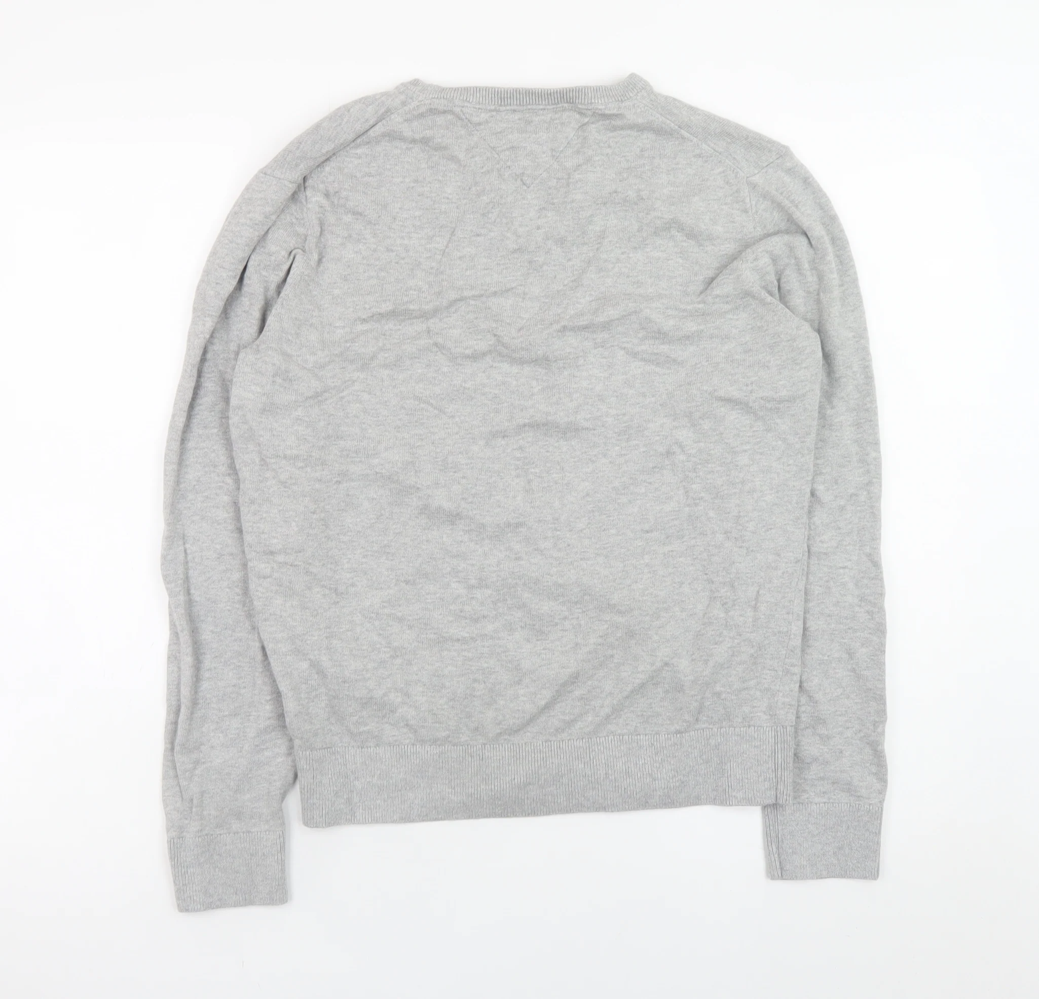 Tommy Hilfiger Men's Grey V-Neck Cotton Jumper Size M - Image 3