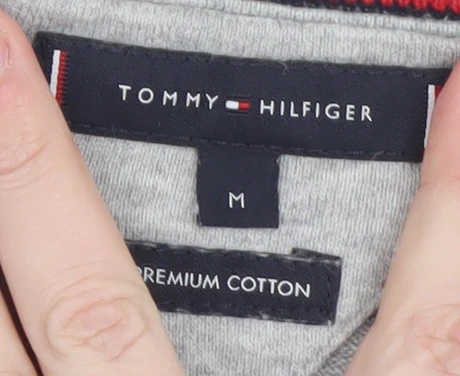 Tommy Hilfiger Men's Grey V-Neck Cotton Jumper Size M - Image 4