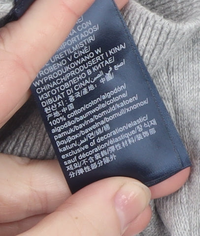 Tommy Hilfiger Men's Grey V-Neck Cotton Jumper Size M - Image 5