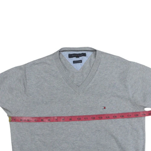Tommy Hilfiger Men's Grey V-Neck Cotton Jumper Size S - Image 2