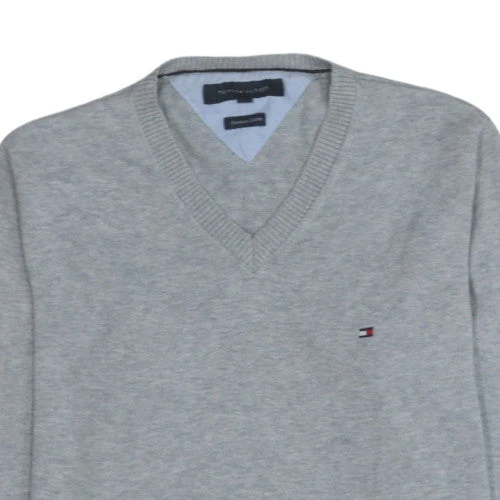 Tommy Hilfiger Men's Grey V-Neck Cotton Jumper Size S - Image 7
