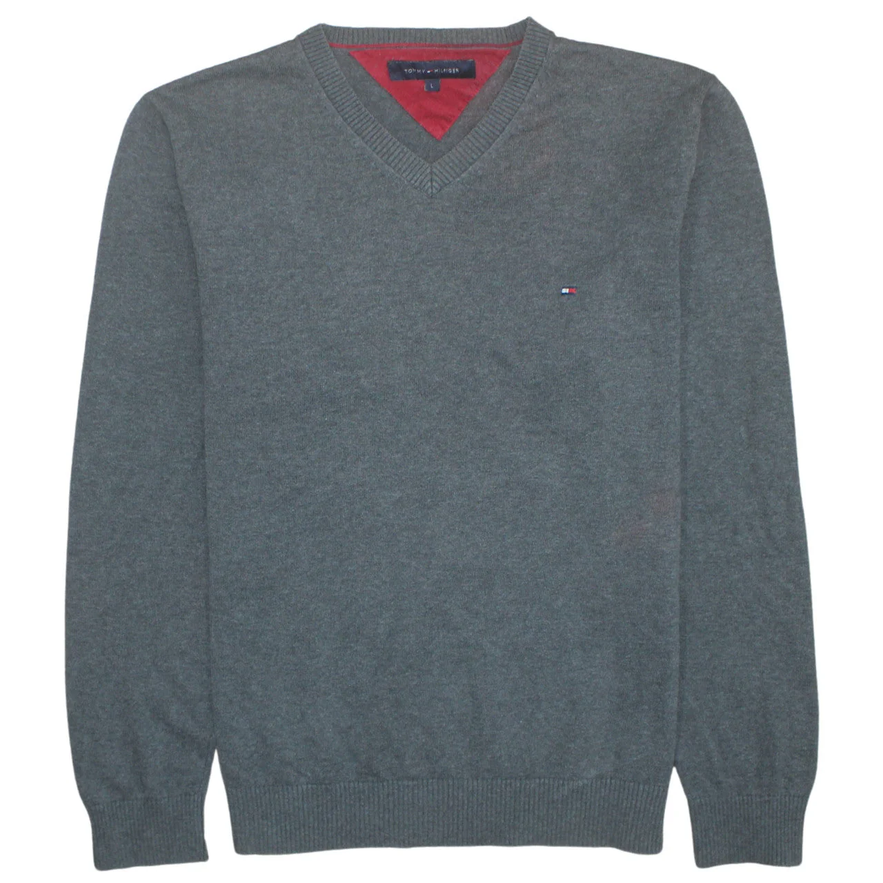 Tommy Hilfiger Men's Grey V-Neck Cotton Knit Sweatshirt Size L