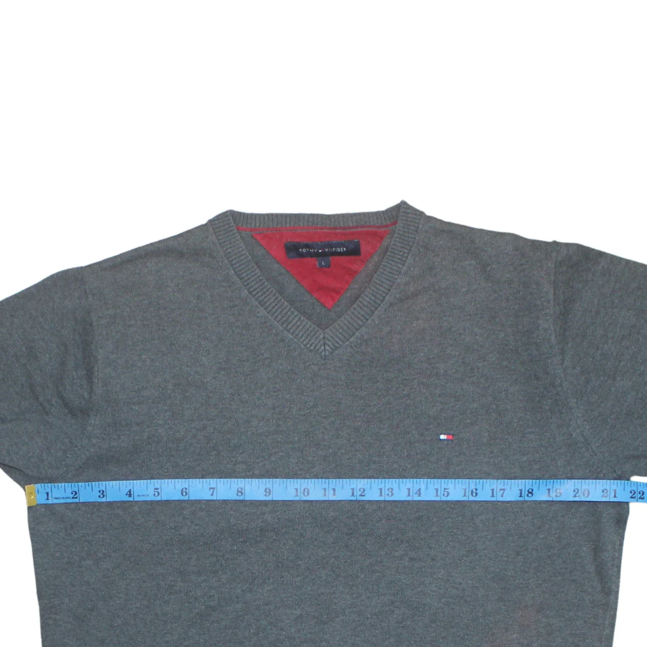 Tommy Hilfiger Men's Grey V-Neck Cotton Knit Sweatshirt Size L - Image 2