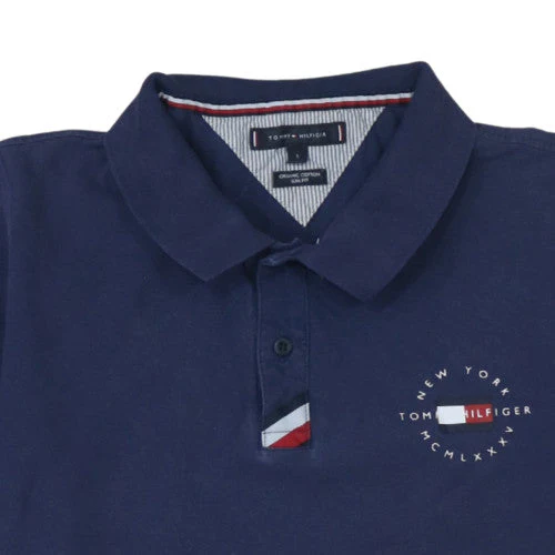 Tommy Hilfiger Men's Navy Blue Slim Fit Organic Cotton Polo L - Image 7