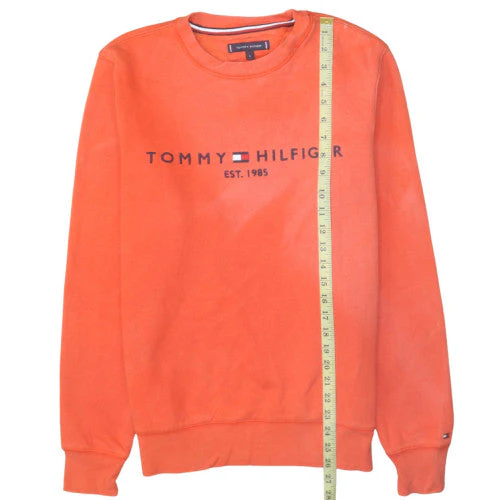 Tommy Hilfiger Men's Orange Cotton Crew Neck Logo Sweatshirt S - Image 3