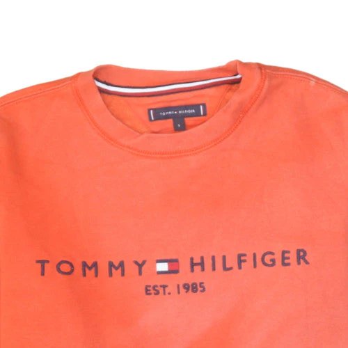 Tommy Hilfiger Men's Orange Cotton Crew Neck Logo Sweatshirt S - Image 8