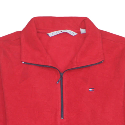 Tommy Hilfiger Men's Red 1/4 Zip Fleece Sweatshirt Size M - Image 8