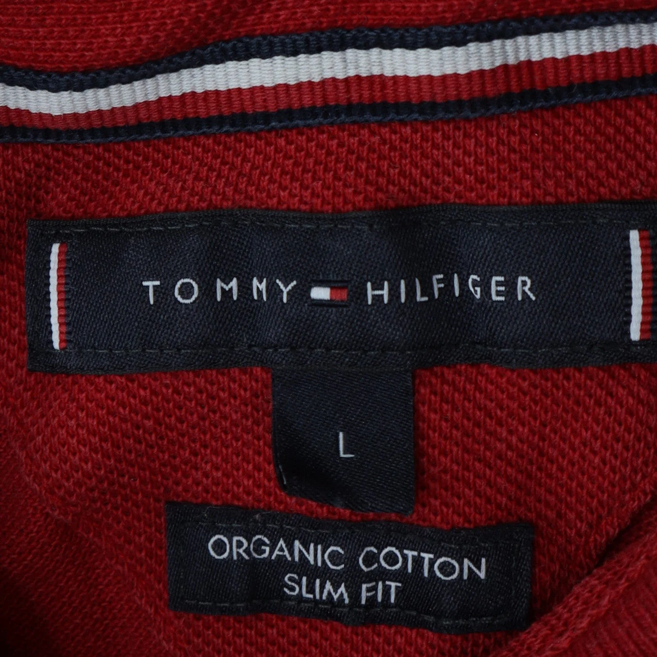Tommy Hilfiger Men's Red Slim Fit Organic Cotton Polo Shirt L - Image 5