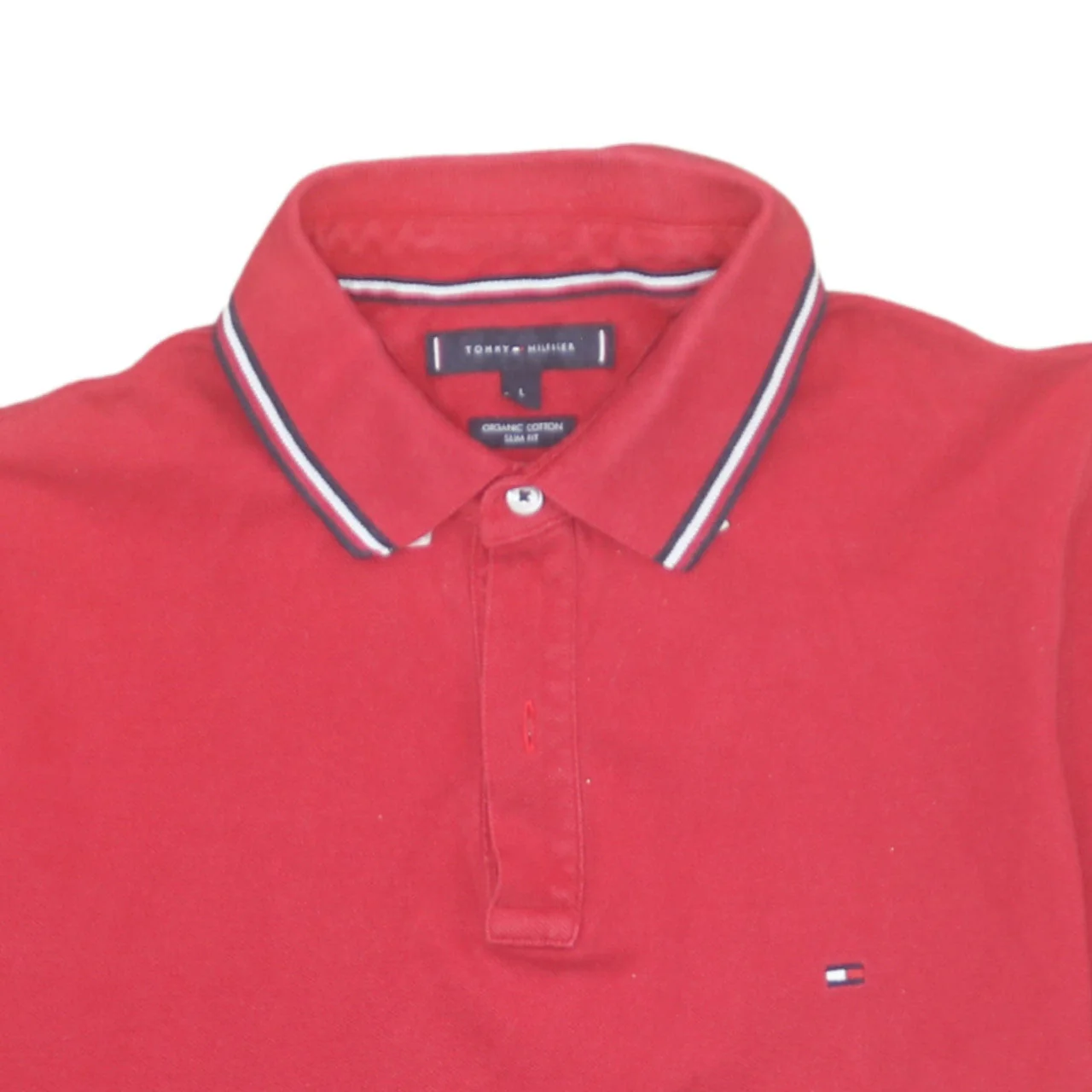 Tommy Hilfiger Men's Red Slim Fit Organic Cotton Polo Shirt L - Image 7
