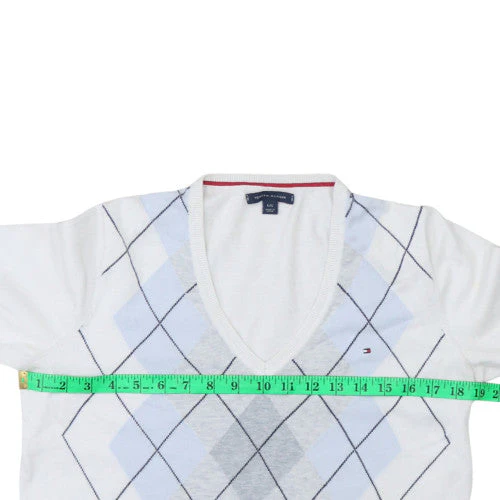 Tommy Hilfiger Men's White Argyle V-Neck Cotton Jumper Size L - Image 3