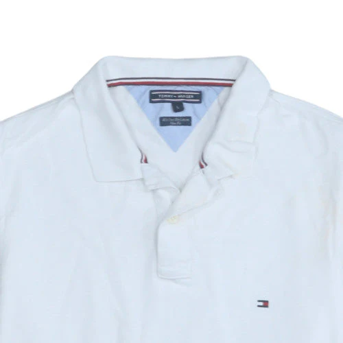 Tommy Hilfiger Men's White Slim Fit Cotton Polo Shirt Size L - Image 8