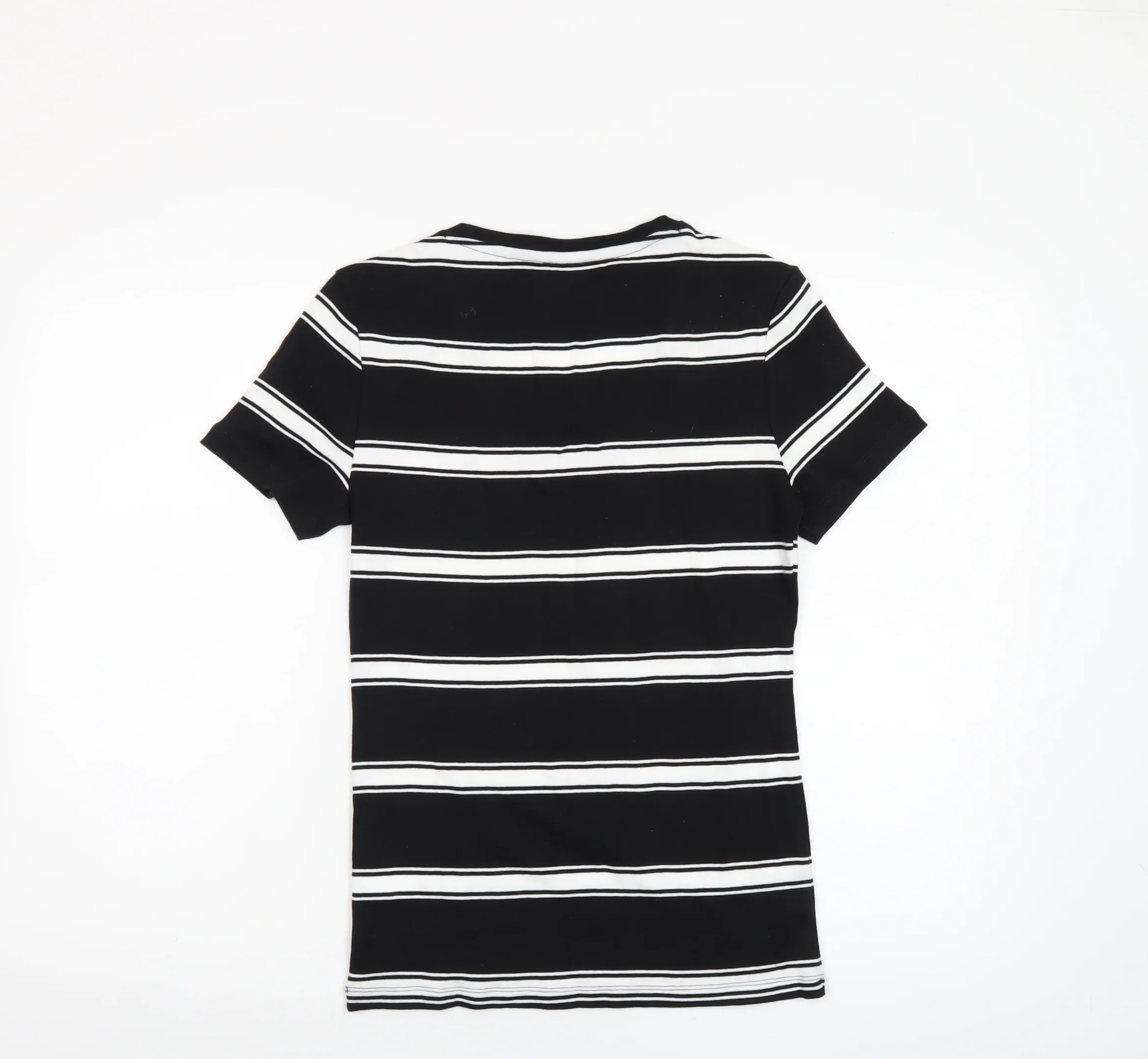 Tommy Hilfiger Women Black Striped V-Neck Cotton T-Shirt M - Image 3