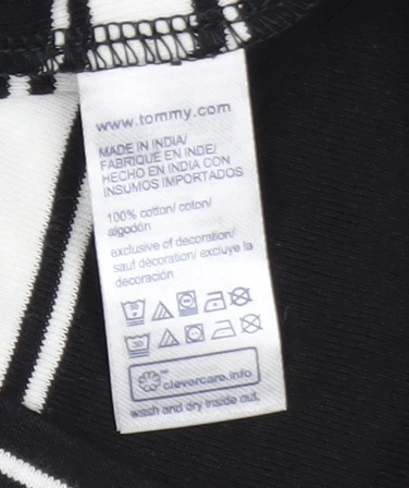 Tommy Hilfiger Women Black Striped V-Neck Cotton T-Shirt M - Image 4