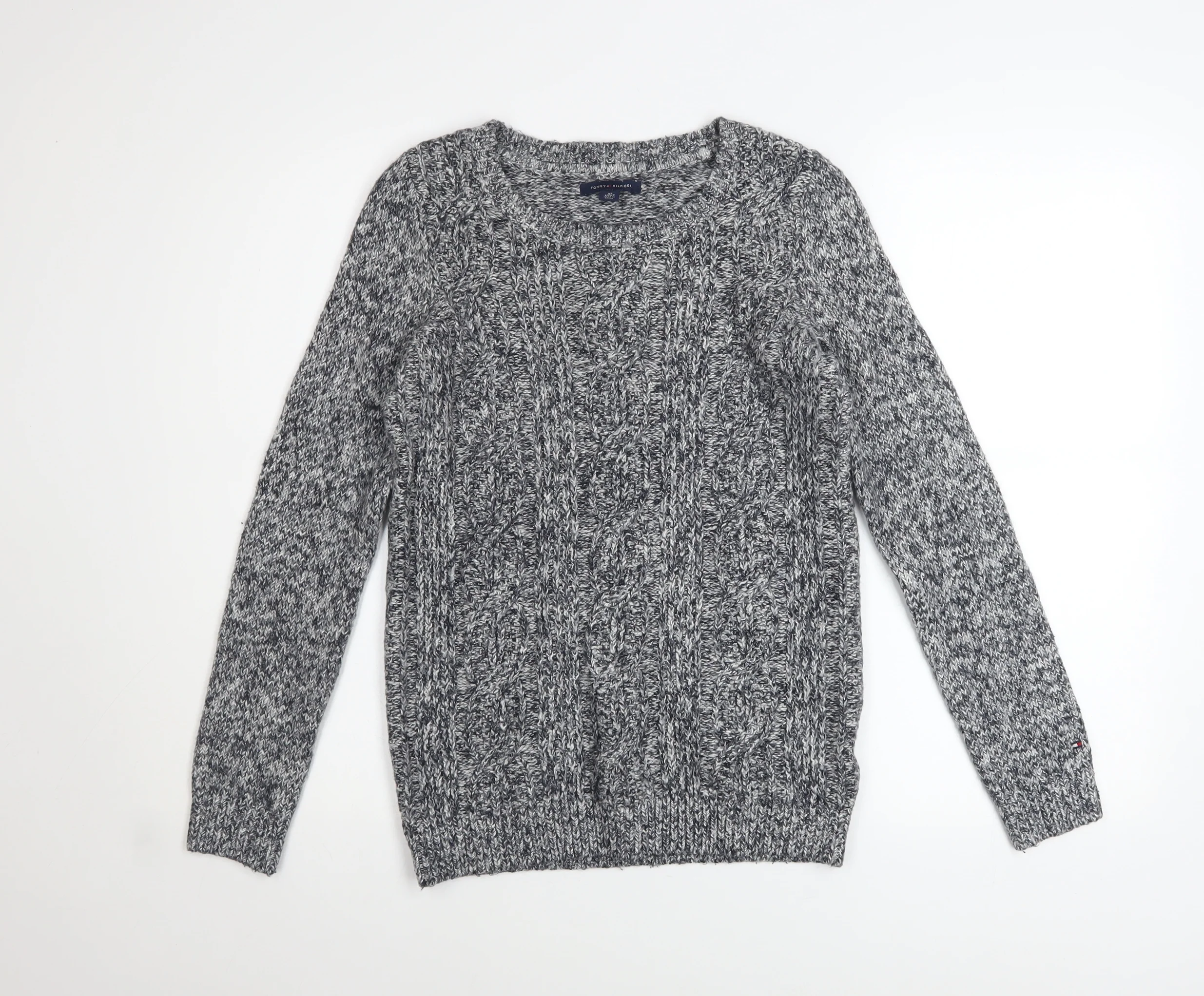 Tommy Hilfiger Women’s Grey Cable-Knit Crew Neck Jumper XS
