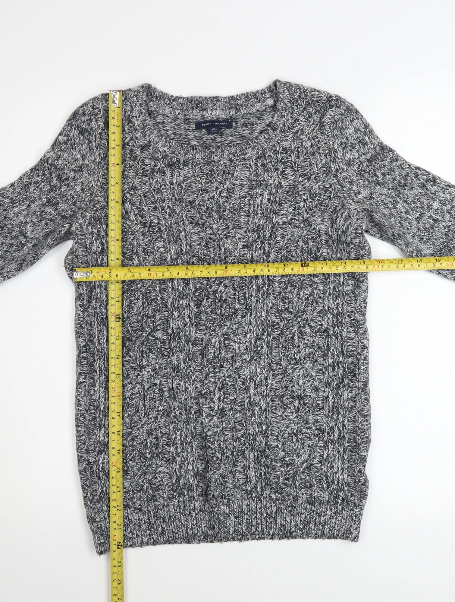 Tommy Hilfiger Women’s Grey Cable-Knit Crew Neck Jumper XS - Image 2