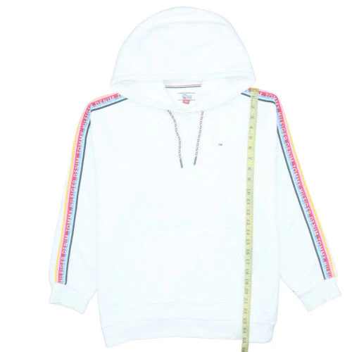 Tommy Hilfiger Women White Hoodie Medium Drawstring Logo Tape Cotton - Image 3