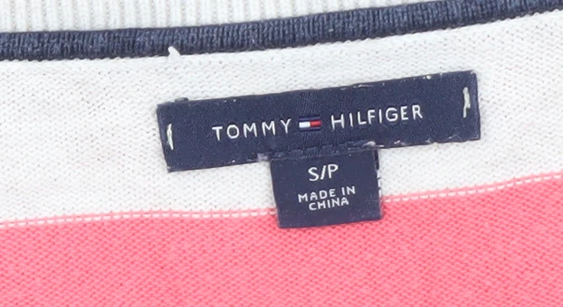 Tommy Hilfiger Women's Multicoloured Stripe Cotton V-Neck Jumper Size S - Image 4