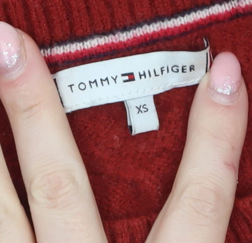 Tommy Hilfiger Women's Red Cable-Knit Wool Cashmere Jumper XS - Image 5