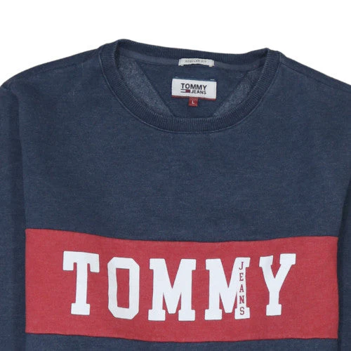 Tommy Jeans Men’s Blue Pullover Sweatshirt L Regular Fit Logo - Image 7