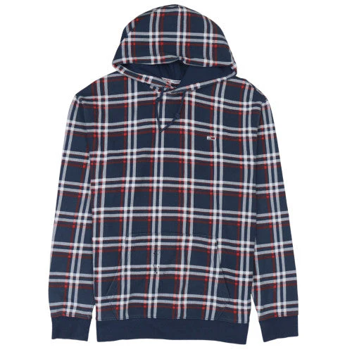 Tommy Jeans Men's Blue Check Pattern Pullover Hoodie Size M