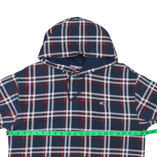 Tommy Jeans Men's Blue Check Pattern Pullover Hoodie Size M - Image 2