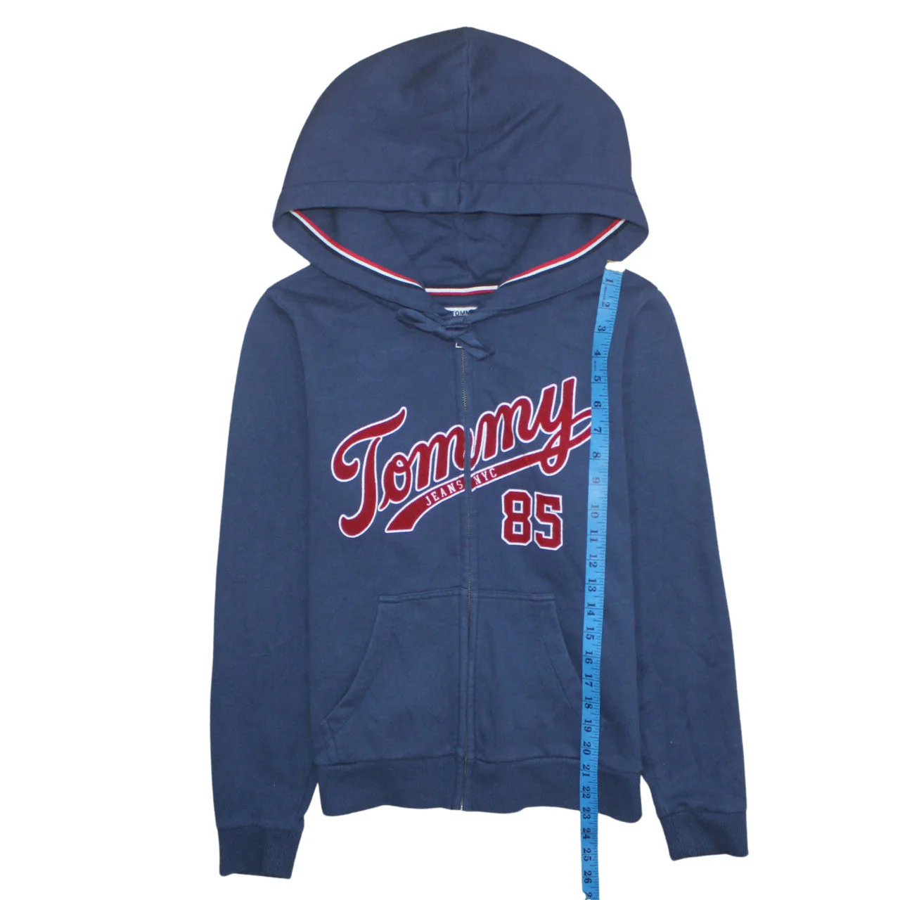 Tommy Jeans Men's Blue Full Zip Hoodie M Logo Graphic Sweatshirt - Image 2