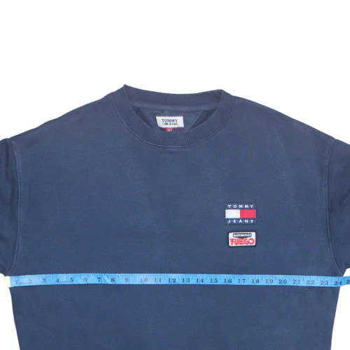 Tommy Jeans Mens Blue Large Crew Neck Sweatshirt Cotton Logo Classic - Image 2