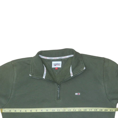 Tommy Jeans Men's Green 1/4 Zip Fleece Sweatshirt Size S - Image 3