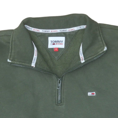 Tommy Jeans Men's Green 1/4 Zip Fleece Sweatshirt Size S - Image 8