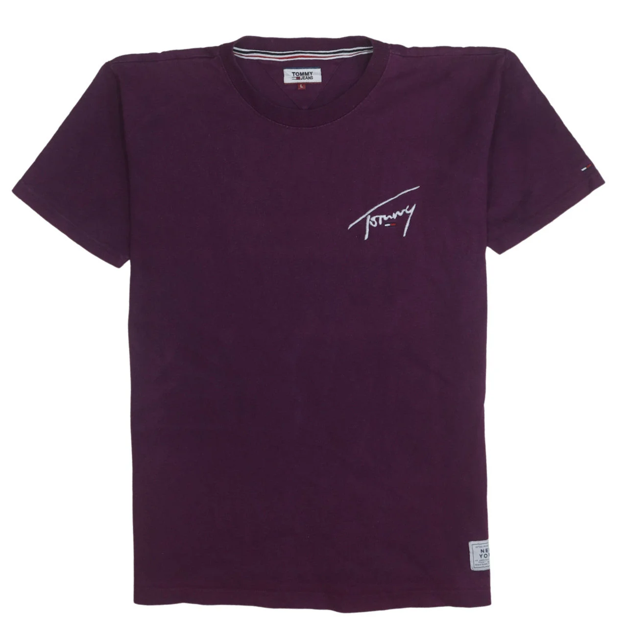Tommy Jeans Men's Purple Logo Crew Neck Cotton T-Shirt Size L