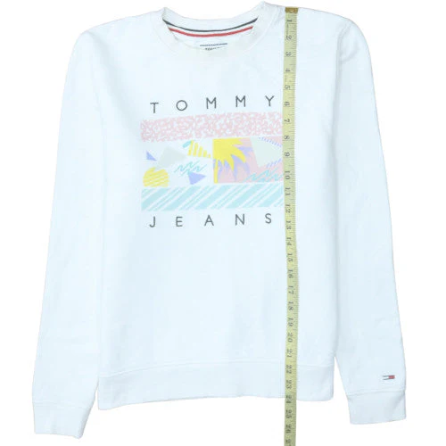 Tommy Jeans Women White Cotton Crew Neck Pullover Sweatshirt M - Image 3
