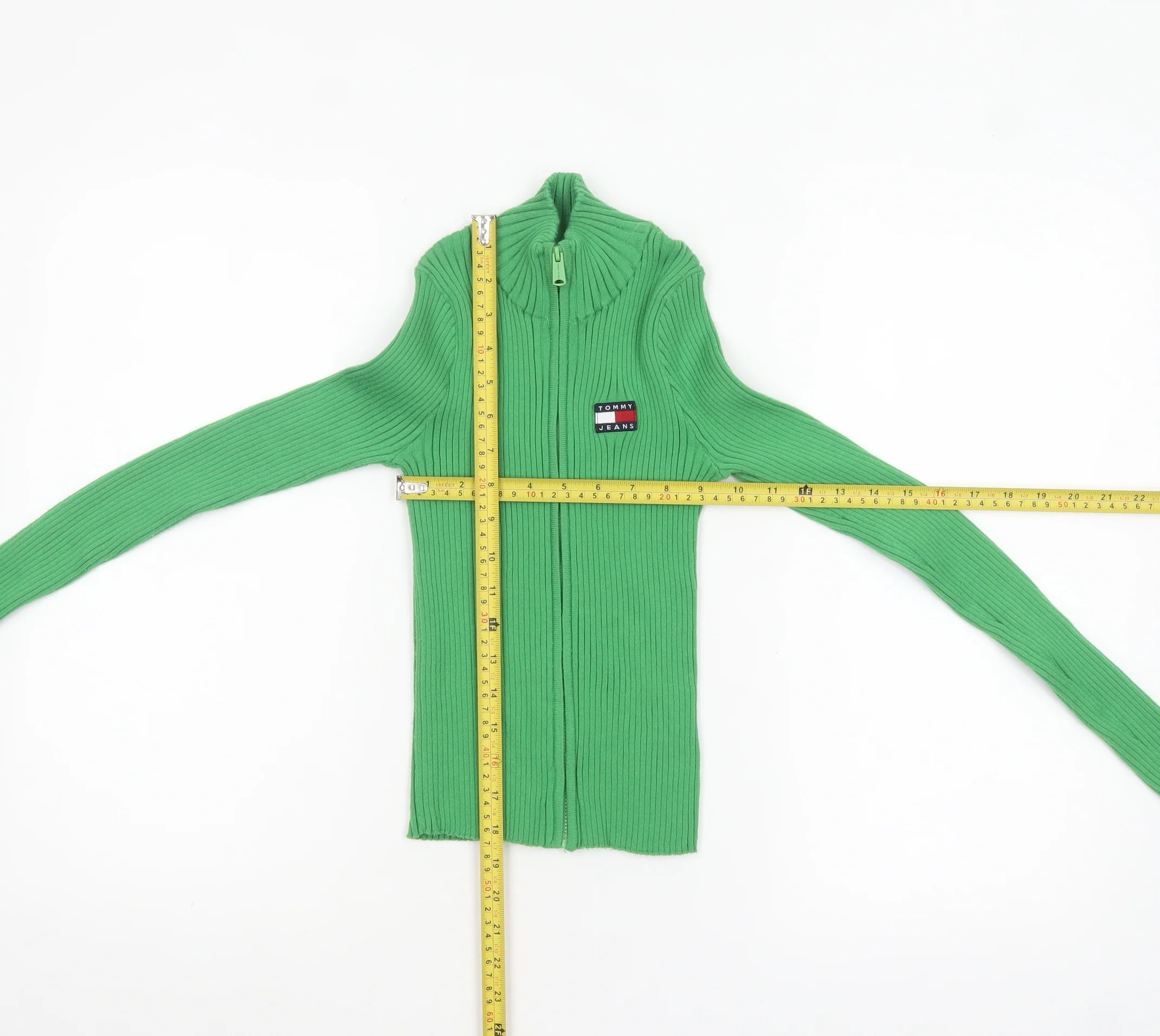 Tommy Jeans Women's Green XS Full Zip Ribbed Knit Jumper - Image 2