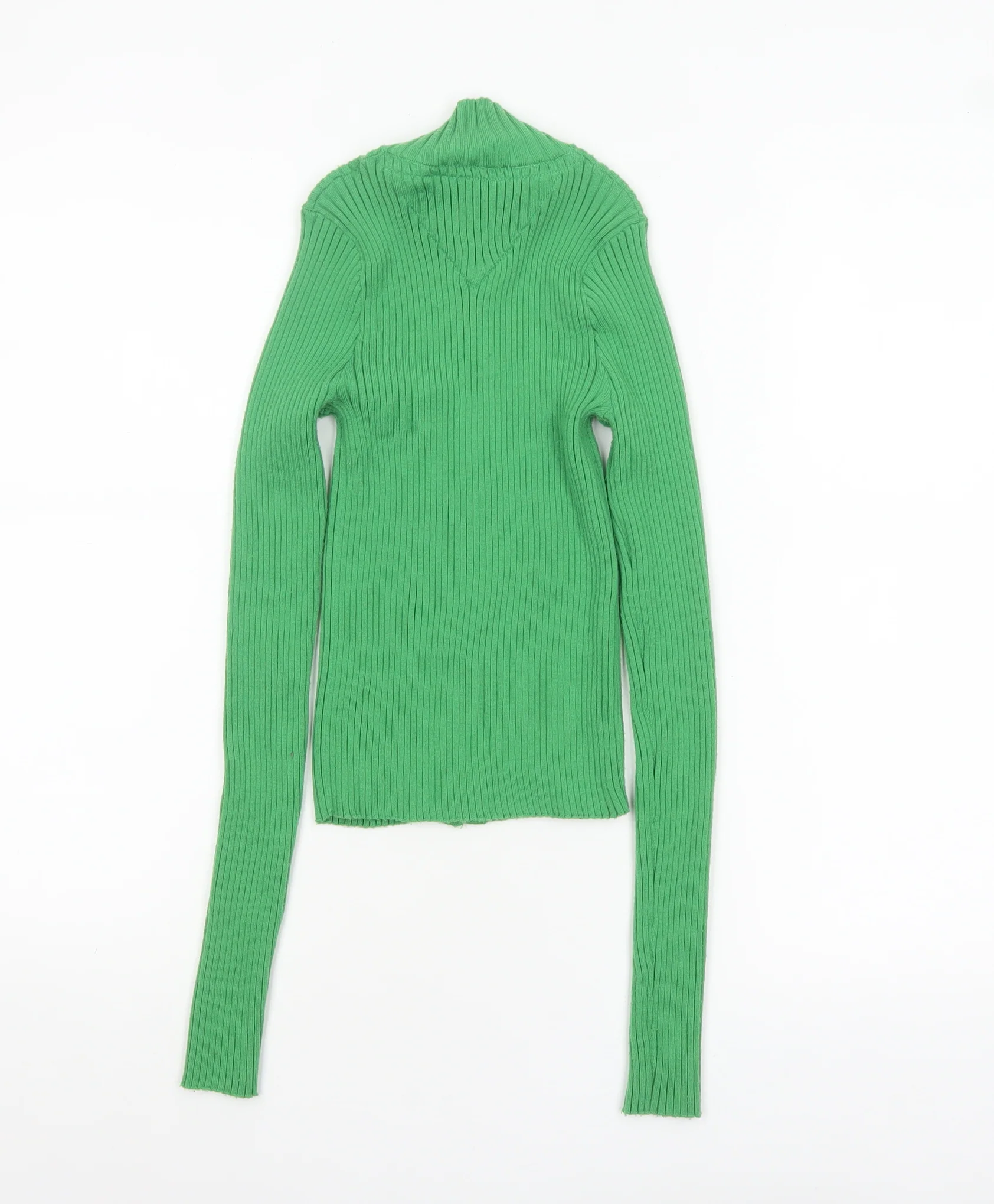 Tommy Jeans Women's Green XS Full Zip Ribbed Knit Jumper - Image 3