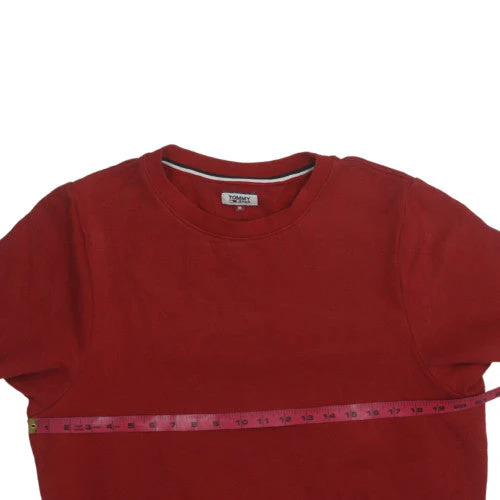 Tommy Jeans Womens Red Cotton Blend Crew Neck Pullover Sweatshirt Size M - Image 3