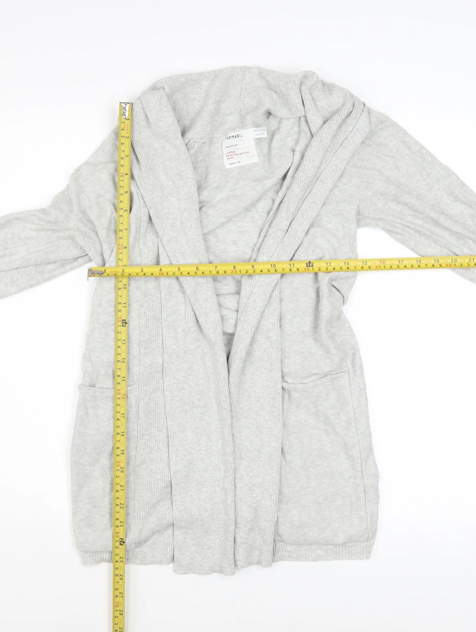 Topman Men Grey XS Cotton Knit Open Cardigan Jumper - Image 2