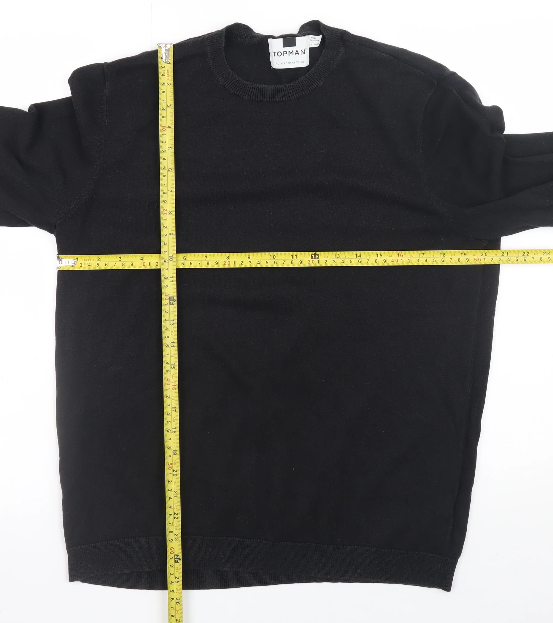 Topman Men’s Black Cotton Crew Neck Pullover Jumper Size L - Image 2