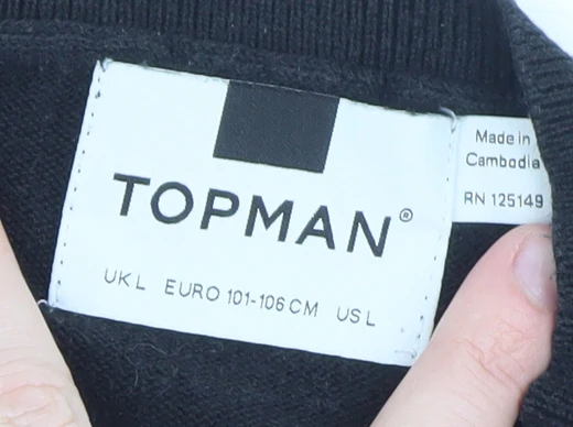 Topman Men’s Black Cotton Crew Neck Pullover Jumper Size L - Image 4