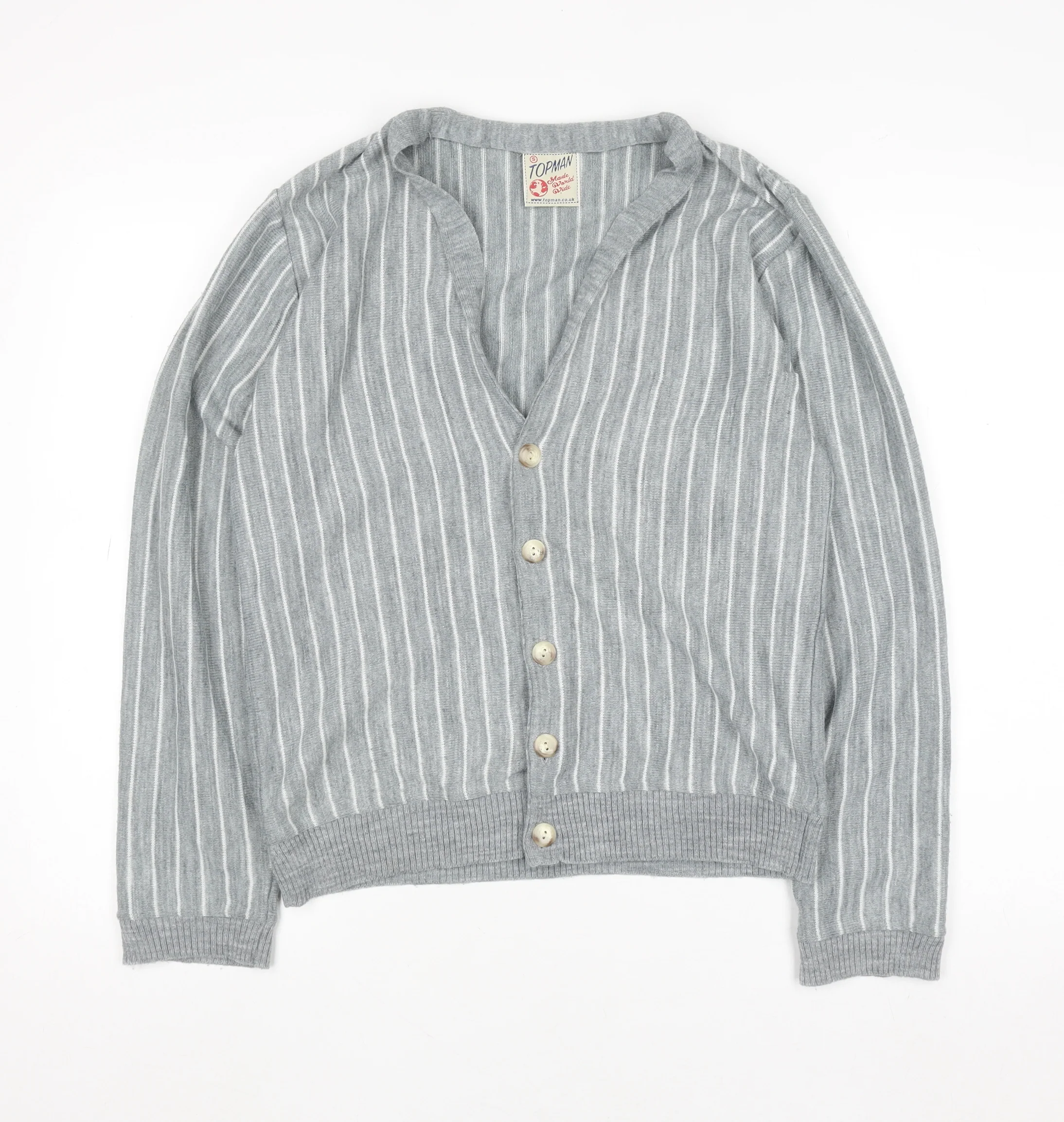 Topman Men’s Grey Striped Acrylic Cardigan Small V-Neck Knit