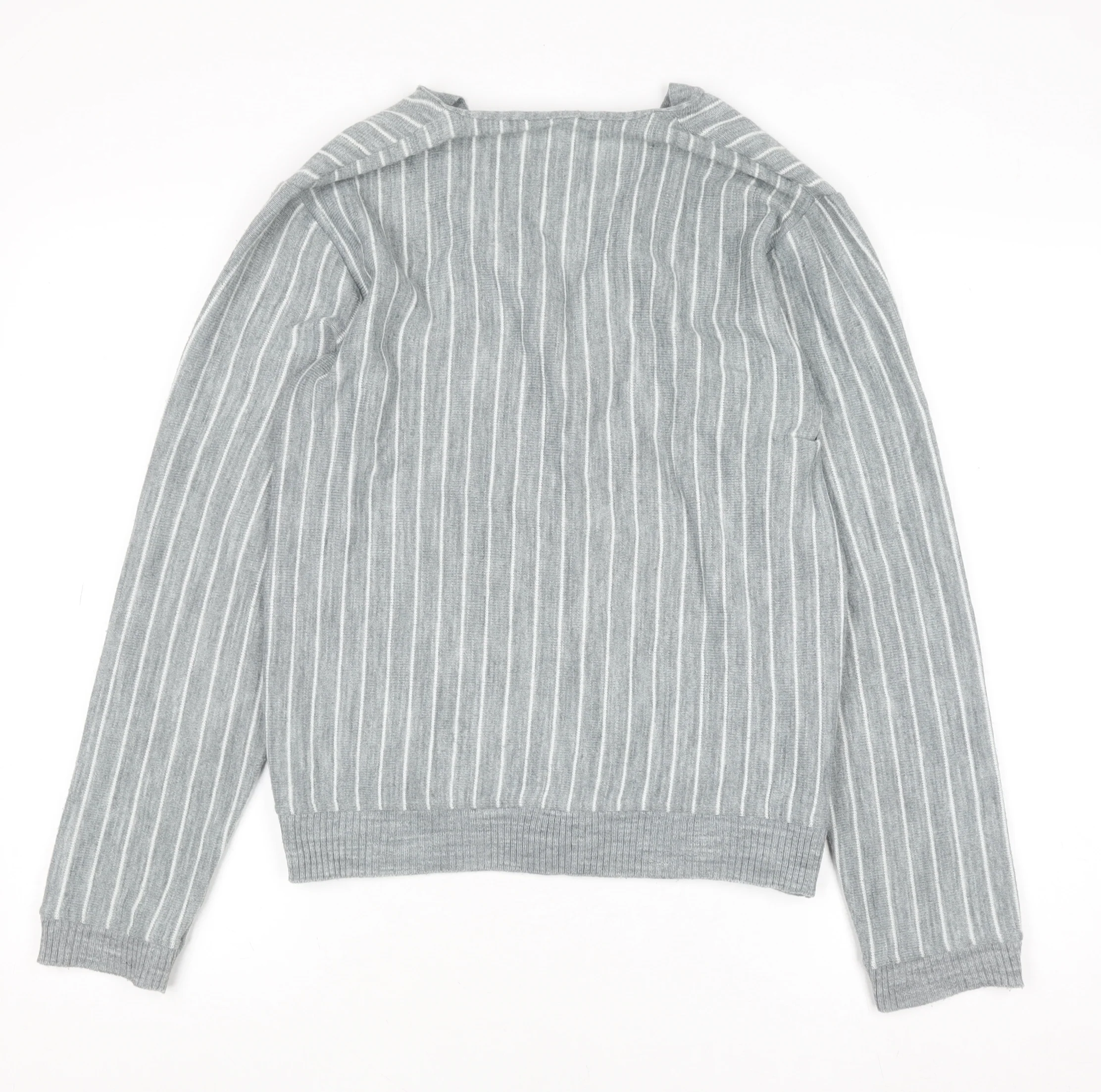 Topman Men’s Grey Striped Acrylic Cardigan Small V-Neck Knit - Image 3