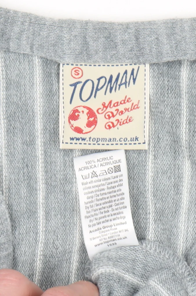 Topman Men’s Grey Striped Acrylic Cardigan Small V-Neck Knit - Image 4