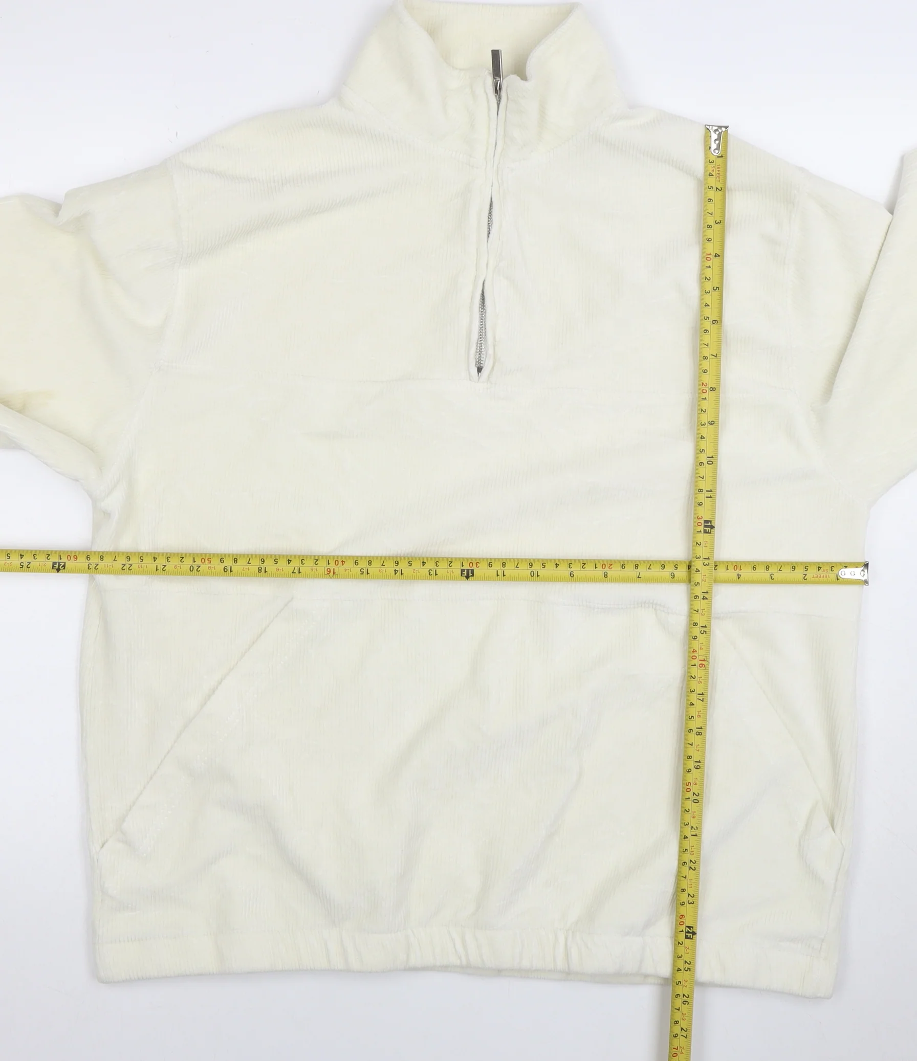 Topman Men’s Ivory Corduroy 1/2 Zip Sweatshirt XL Regular Fit - Image 2