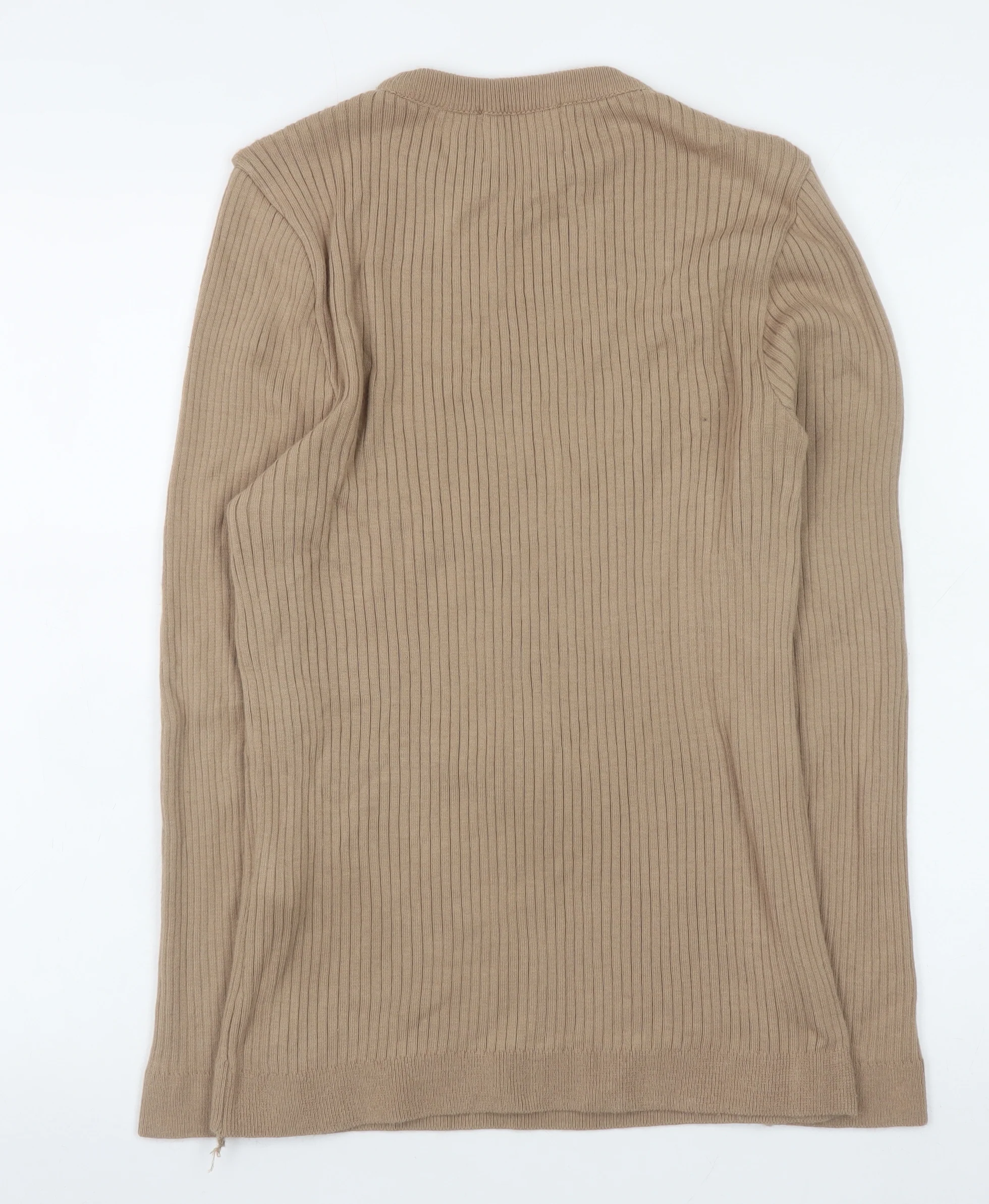 Topman Men's Beige Ribbed Knit Slim Fit Pullover Jumper Size S - Image 3