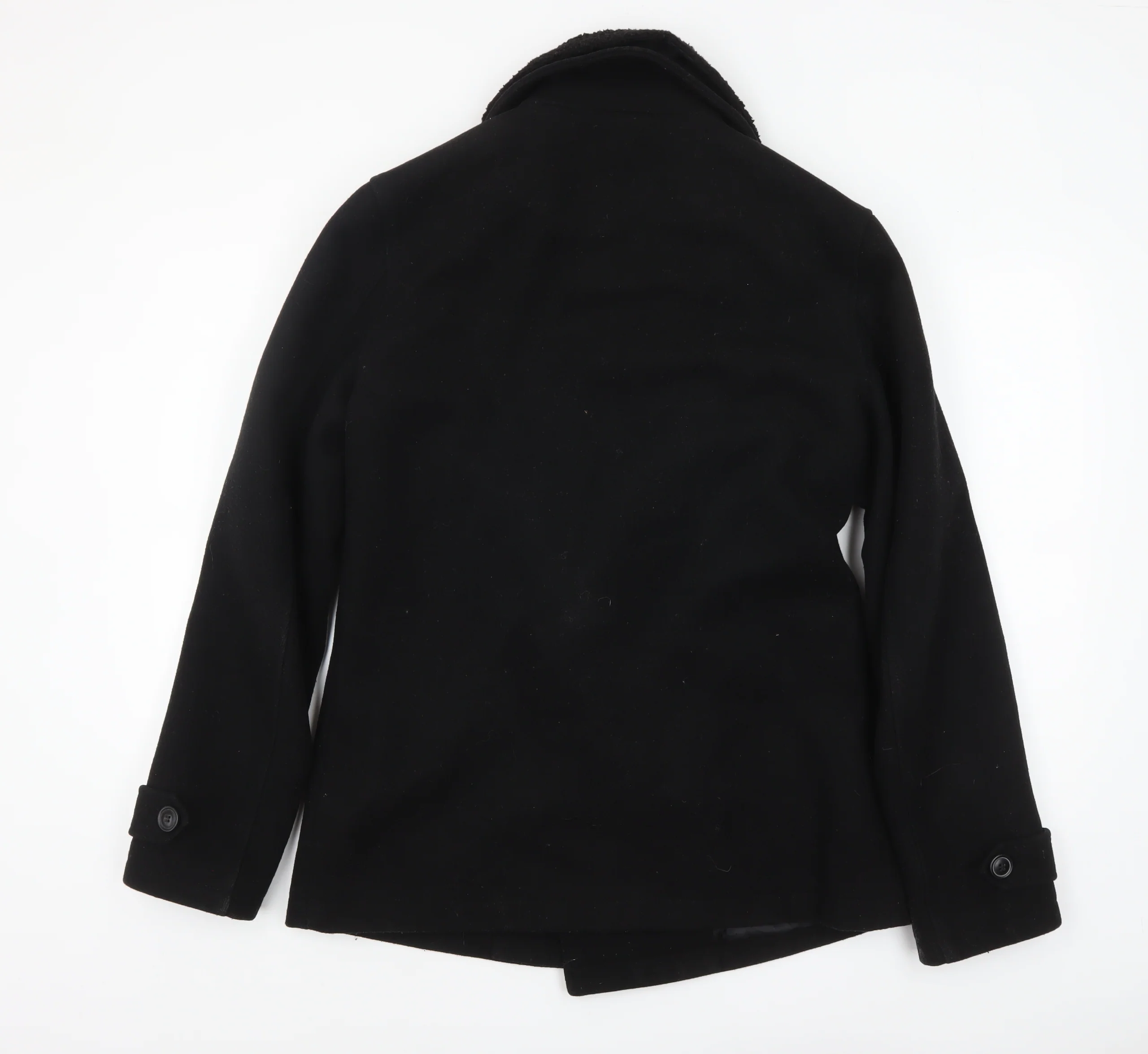 Topman Men's Black Wool Pea Coat M Classic Winter Jacket - Image 3