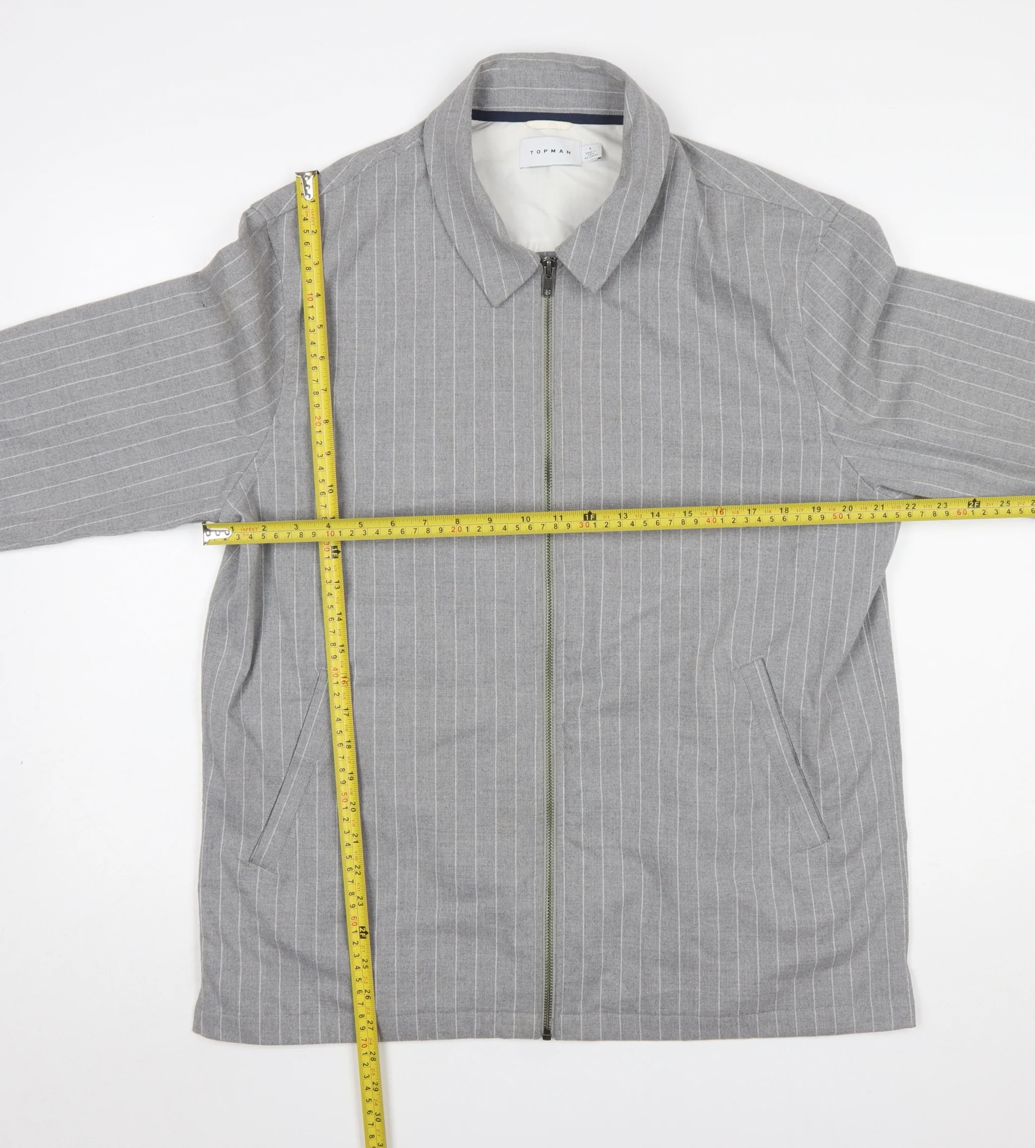 Topman Men's Grey Striped Zip-Up Jacket Size L Casual Twill - Image 2