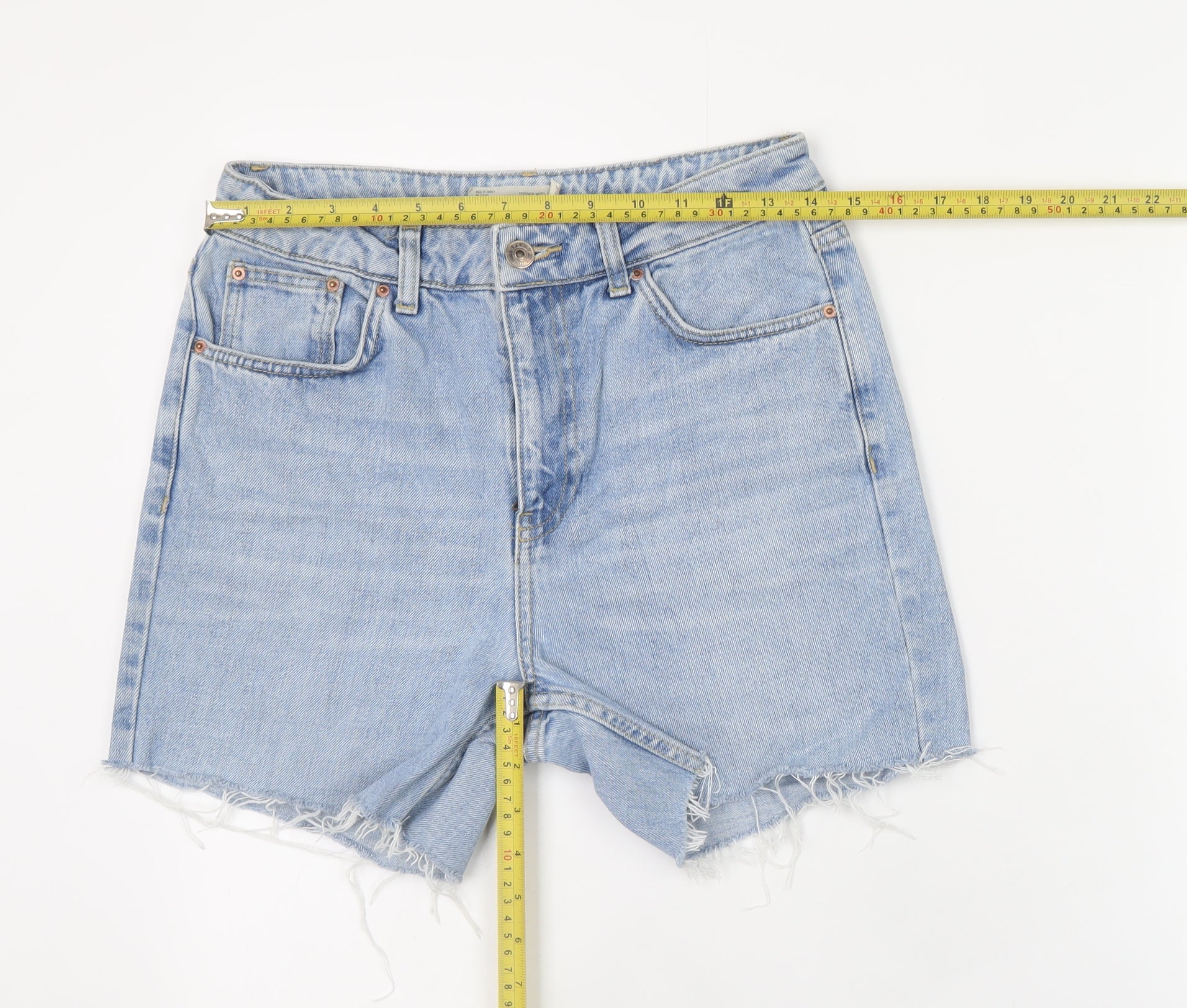 Topshop Moto Blue Denim High Rise Shorts W28 - Unisex Casual Retro - Image 2