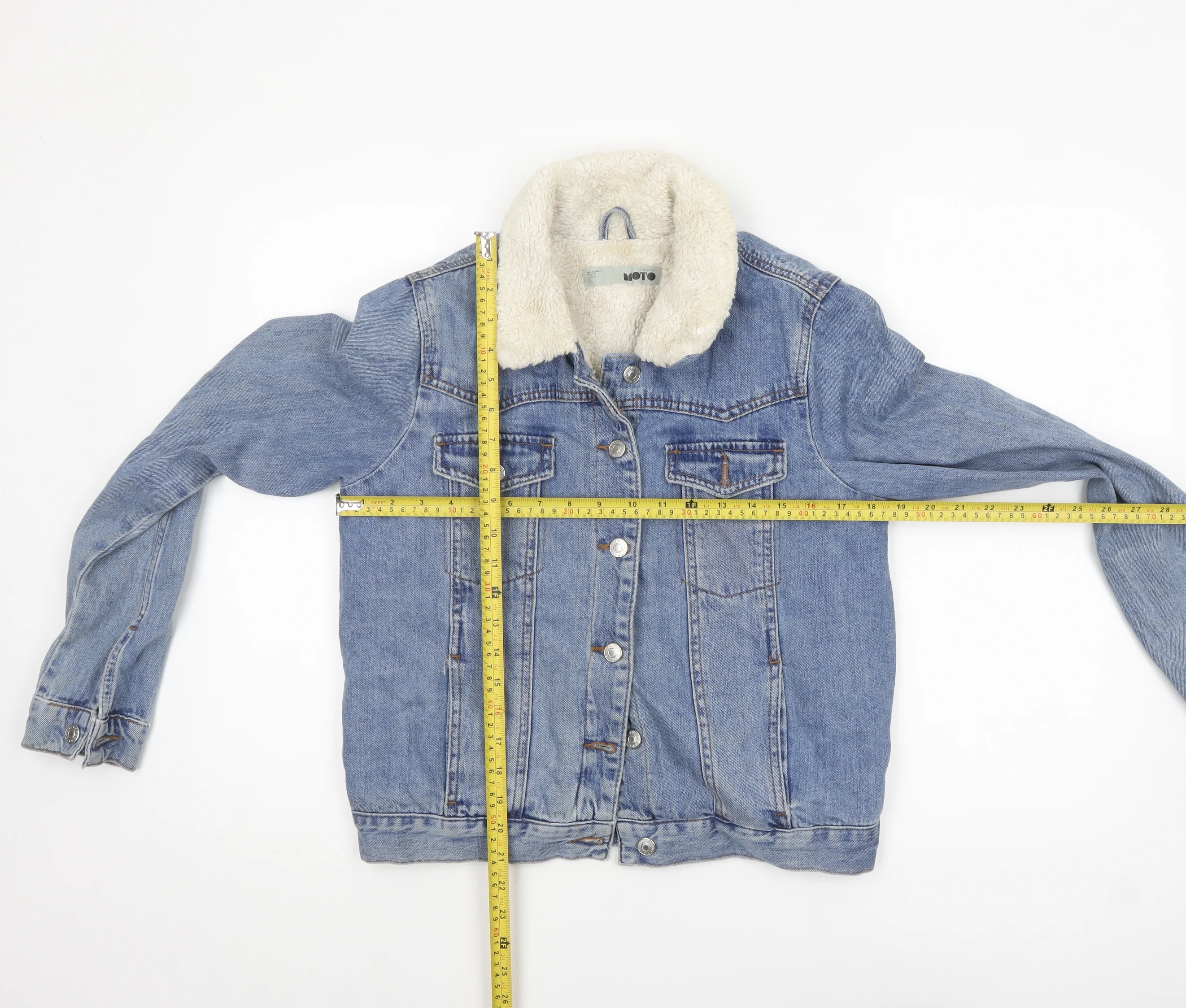Topshop Moto Women's Blue Denim Faux Fur Collar Jacket Size 10 - Image 2