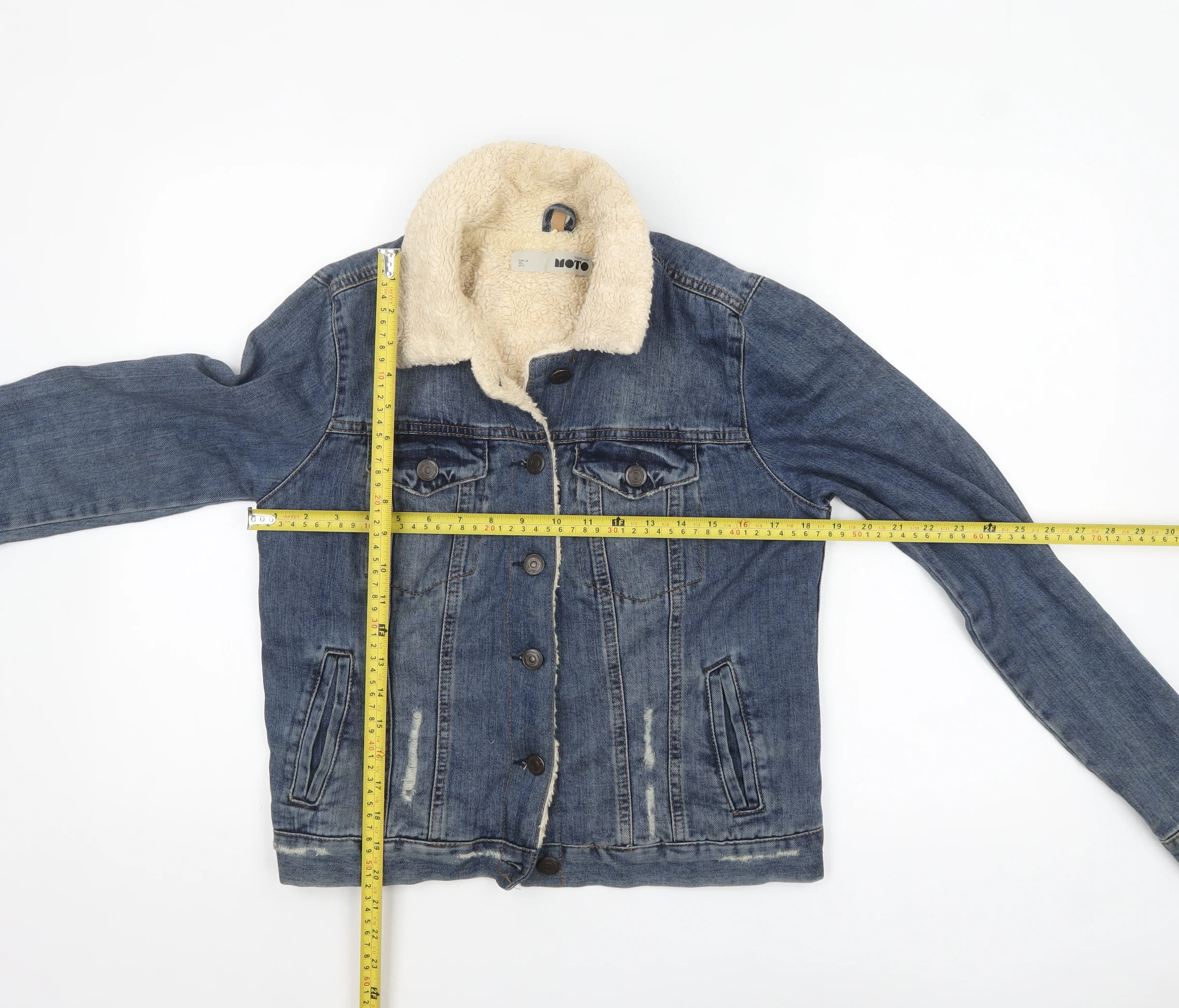 Topshop MOTO Women's Blue Denim Sherpa Jacket UK 10 Lined Casual - Image 2