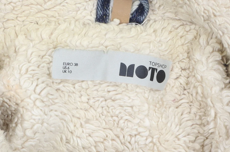 Topshop MOTO Women's Blue Denim Sherpa Jacket UK 10 Lined Casual - Image 5