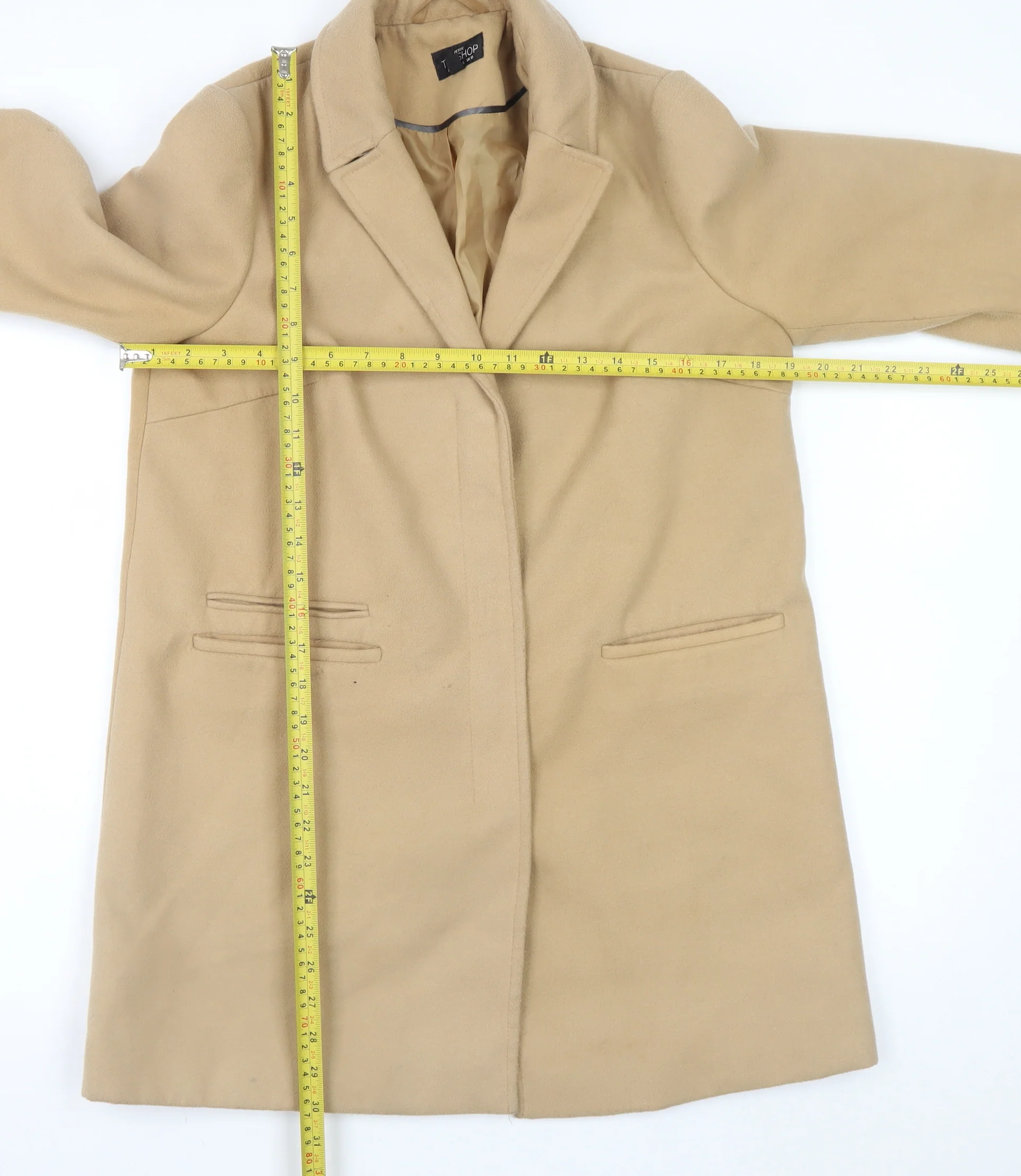 Topshop Petite Beige Mid-Length Single-Breasted Coat UK 10 - Image 2
